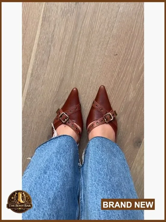 Vegan Leather Kitten Heel Mules with Bow Studded Pointed Toe Slip On - Picture 7 of 7